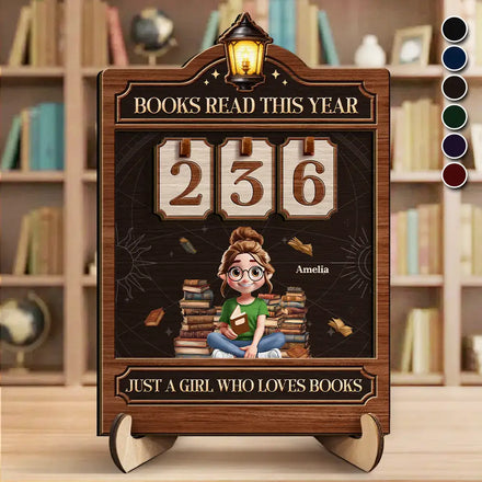 3D Effect Reading Girl Boy Books Read This Year - Personalized 2-Layered Wooden Tracker Sign