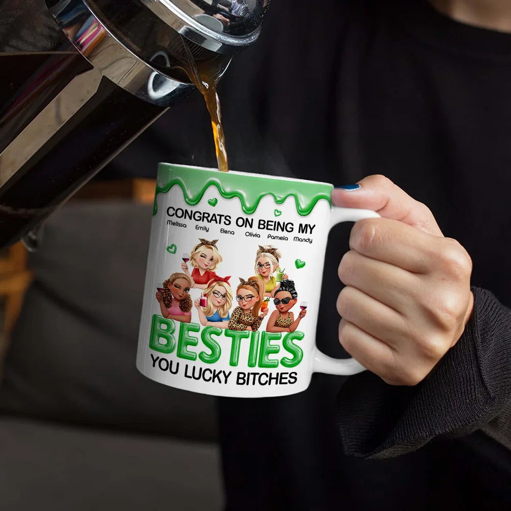 Gift For Sisters,Gift For Bestie,Gift For Women,Funny,Top Market - 3D Effect Congrats On Being My Sister Bestie - Personalized White Edge-to-Edge Mug