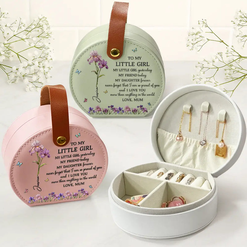 Gift For Daughter,Gift For Women,Happy - Faux Pressed Birth Flower My Daughter Forever - Personalized Jewelry Box With Handle