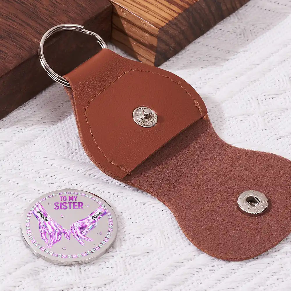 Gift For Sisters,Gift For Women,Happy - 3D Crystal Effect Once A Sister Always A Sister - Personalized Leather Pocket Hug