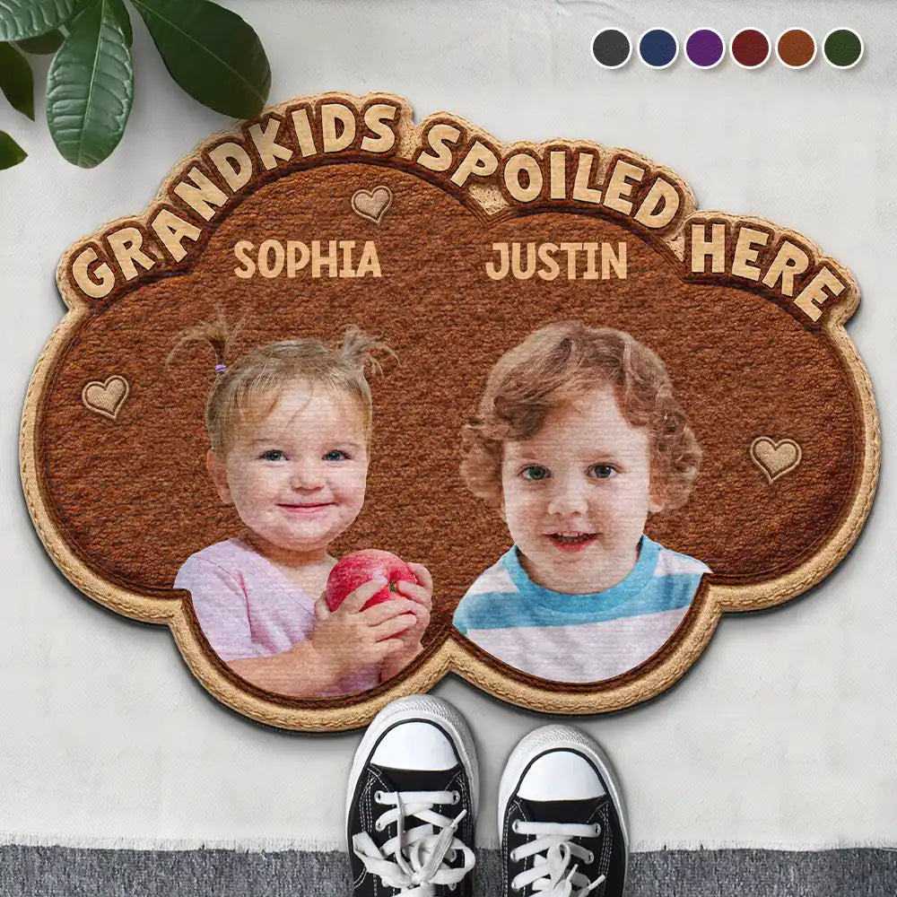 Custom Photo Faux Embroidery Effect Grandkids Spoiled Here - Personalized Custom Shaped Doormat