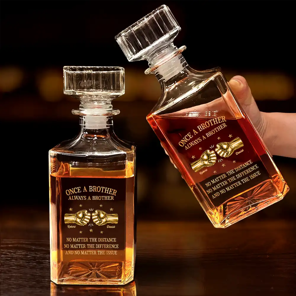 Gift For Brothers,Gift For Sibling,Cousin,Gift For Men,Happy - 3D Metal Effect Once A Brother Always A Brother - Personalized Square Whiskey Bottle