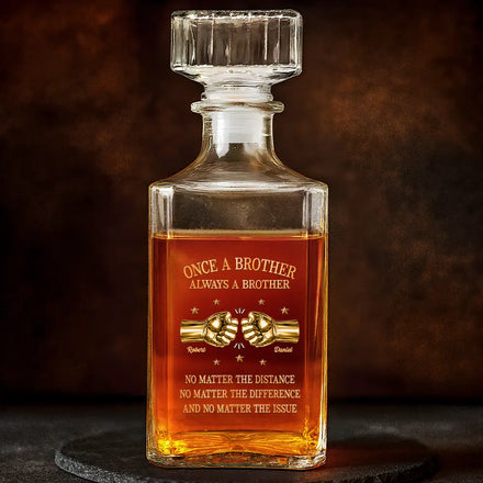 3D Metal Effect Once A Brother Always A Brother - Personalized Square Whiskey Bottle