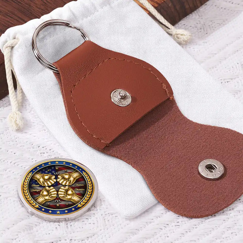 Gift For Brothers,Gift For Sibling,Cousin,Gift For Men,Happy,Independence Day - 3D Metal Effect Stars & Stripes Once A Brother Always A Brother - Personalized Leather Pocket Hug