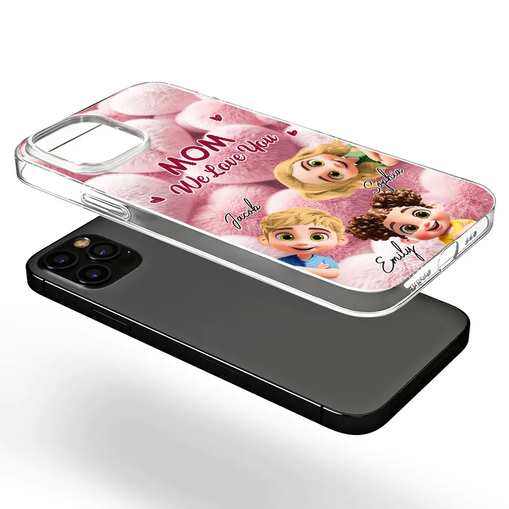 Gift For Grandma,Gift For Mother,Gift For Women,Happy,Vector - Realistic 3D Furry Effect Grandma Mom We Love You - Personalized Clear Phone Case