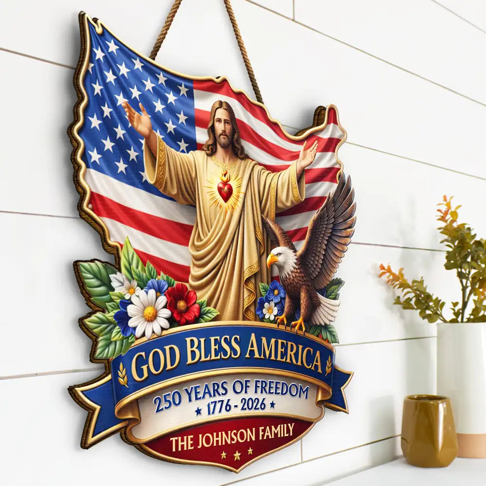 Christian,Family,Happy,America 250th,Independence Day,Top Market,Top Market - 3D Effect God Bless America - Personalized Custom Shaped Wood Sign