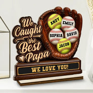 Gift For Father,Gift For Grandpa,Gift For Mother,Gift For Grandma,Top Market,Non-Eng,Icon,Confident - Best Catch Ever Baseball Softball We Caught The Best Dad Mom - Personalized Custom Shaped Wooden Plaque