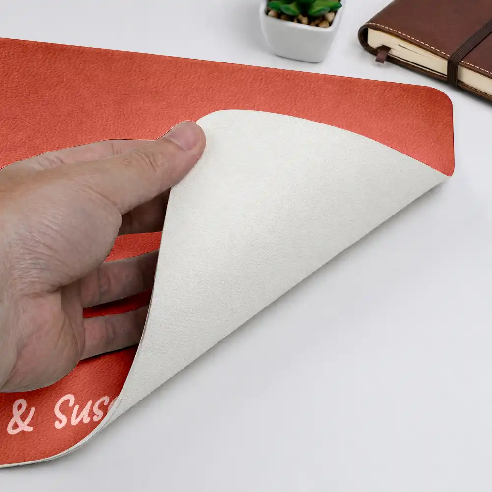 Gift For Couples,Gift For Husband,Gift For Wife,Gift For Women,Gift For Men,Gift For Grandpa,Gift For Bestie,Pet Lovers,Non-Eng,Photo - Caricature,Humorous - Custom Photo Caricature Funny Portrait Family Pet Couples Besties - Personalized Leather Desk Mat
