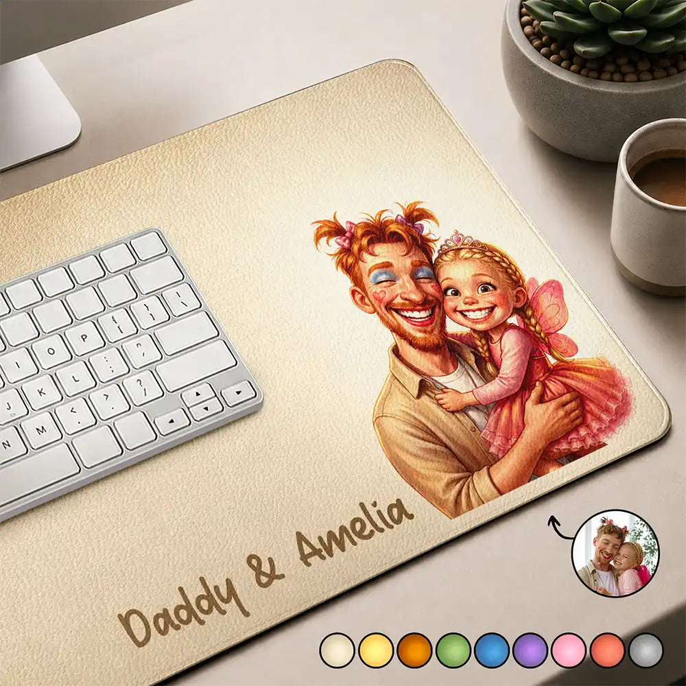 Gift For Couples,Gift For Husband,Gift For Wife,Gift For Women,Gift For Men,Gift For Grandpa,Gift For Bestie,Pet Lovers,Non-Eng,Photo - Caricature,Humorous - Custom Photo Caricature Funny Portrait Family Pet Couples Besties - Personalized Leather Desk Mat