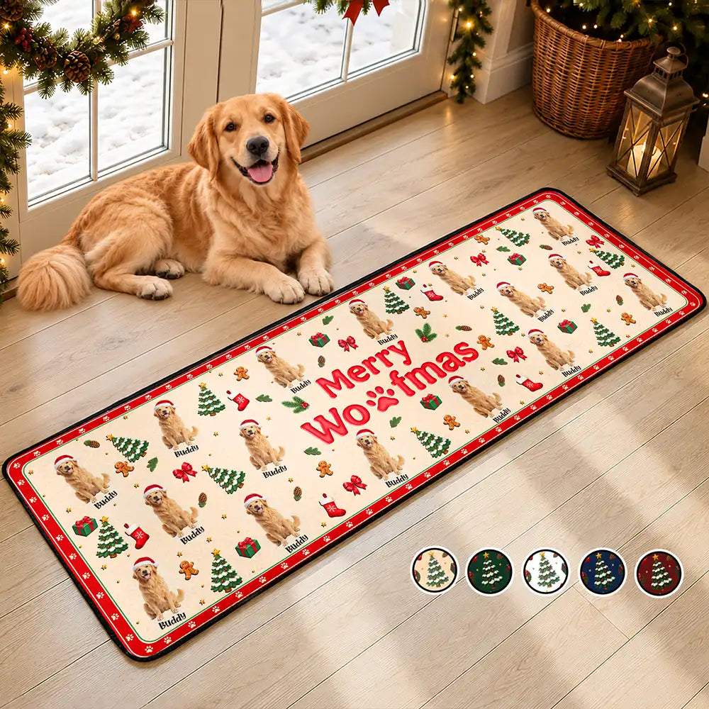 Christmas Decor Gift For Pet Lovers - Personalized Custom Photo Merry Woofmas Runner Rug