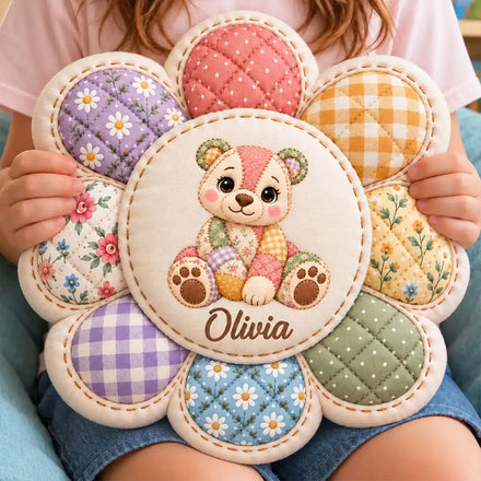 Gift For Kids - Personalized Patchwork Animal And Name Vintage Quilt Print Pillow