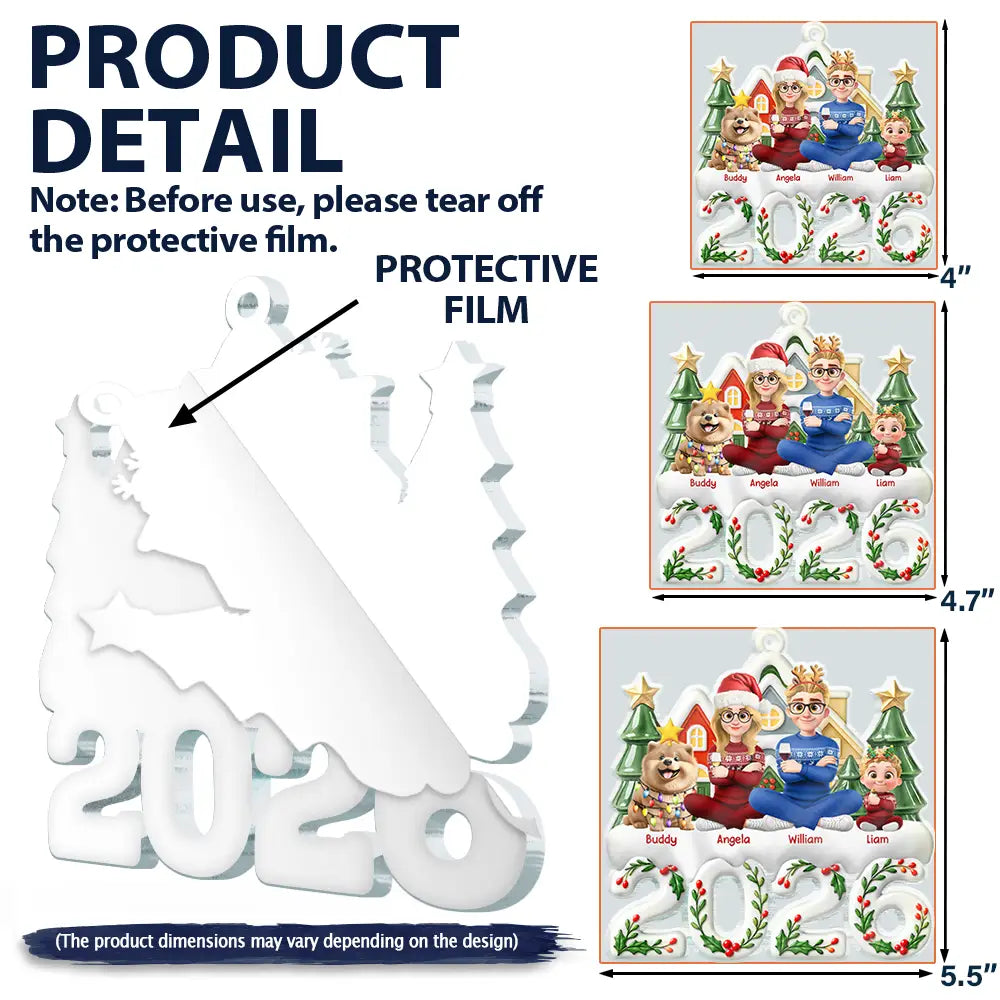 Christmas, Family, Sentimental, Top Market, Vector - Christmas Gift For Family - Personalized Cartoon Family And Pet Acrylic Ornament