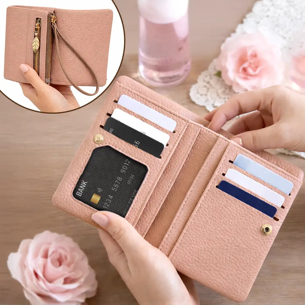 Gift For Daughter,Gift For Women,Happy,Gift For Grandkids - Faux Pressed Birth Flower My Daughter Forever - Personalized Tri-Fold PU Leather Wristlet Wallet