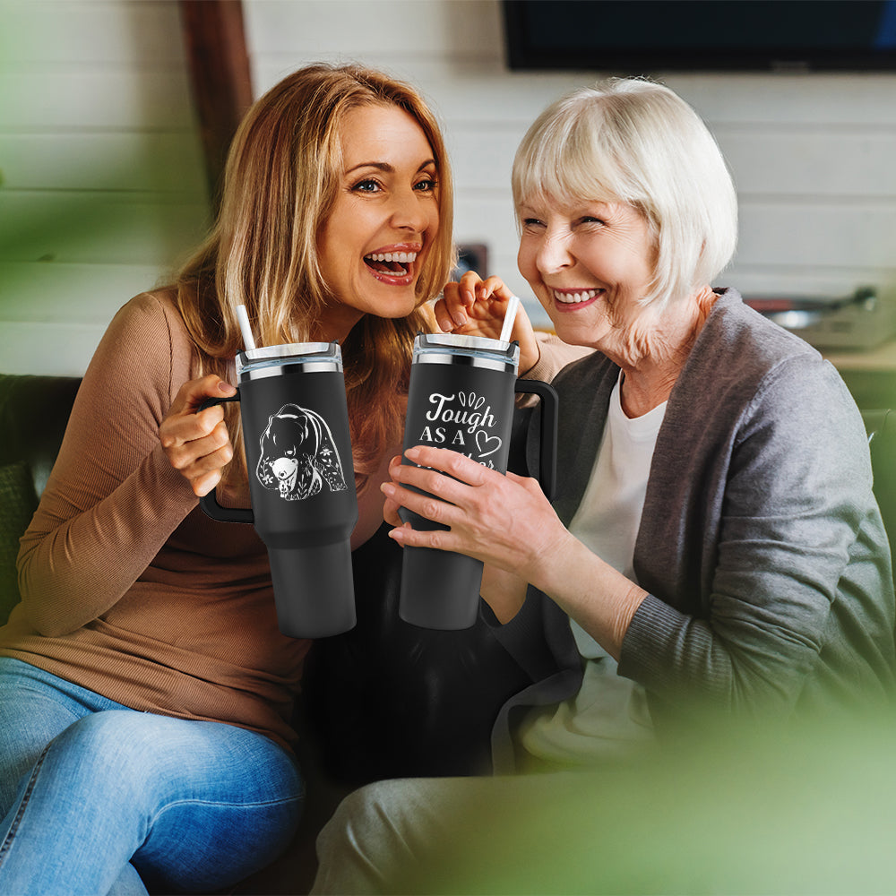Wander Prints Gift For Mom - Tough As Mama Bear - Black Engraved 40oz Tumbler - Mother's Day Birthday Gift AZCS