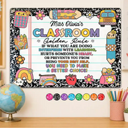 Back To School,Top Market,Teacher,Adorable,Custom Text - Teacher Classroom Golden Rule - Personalized Classic Metal Signs