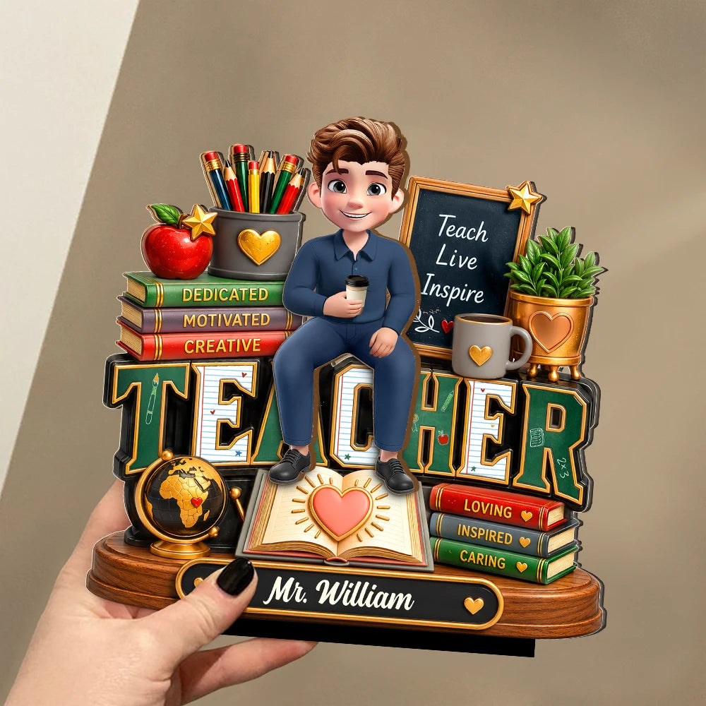 Back To School, Top Market, Teacher, Inspirational, Vector - Teacher Is Dedicated Motivated And Loving - Personalized Custom Shaped 2-Layered Wooden Plaque