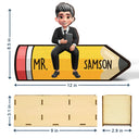 Teacher, Back To School, Happy - Teacher Sitting On The Pencil - Personalized Wooden Pen Pencil Holder