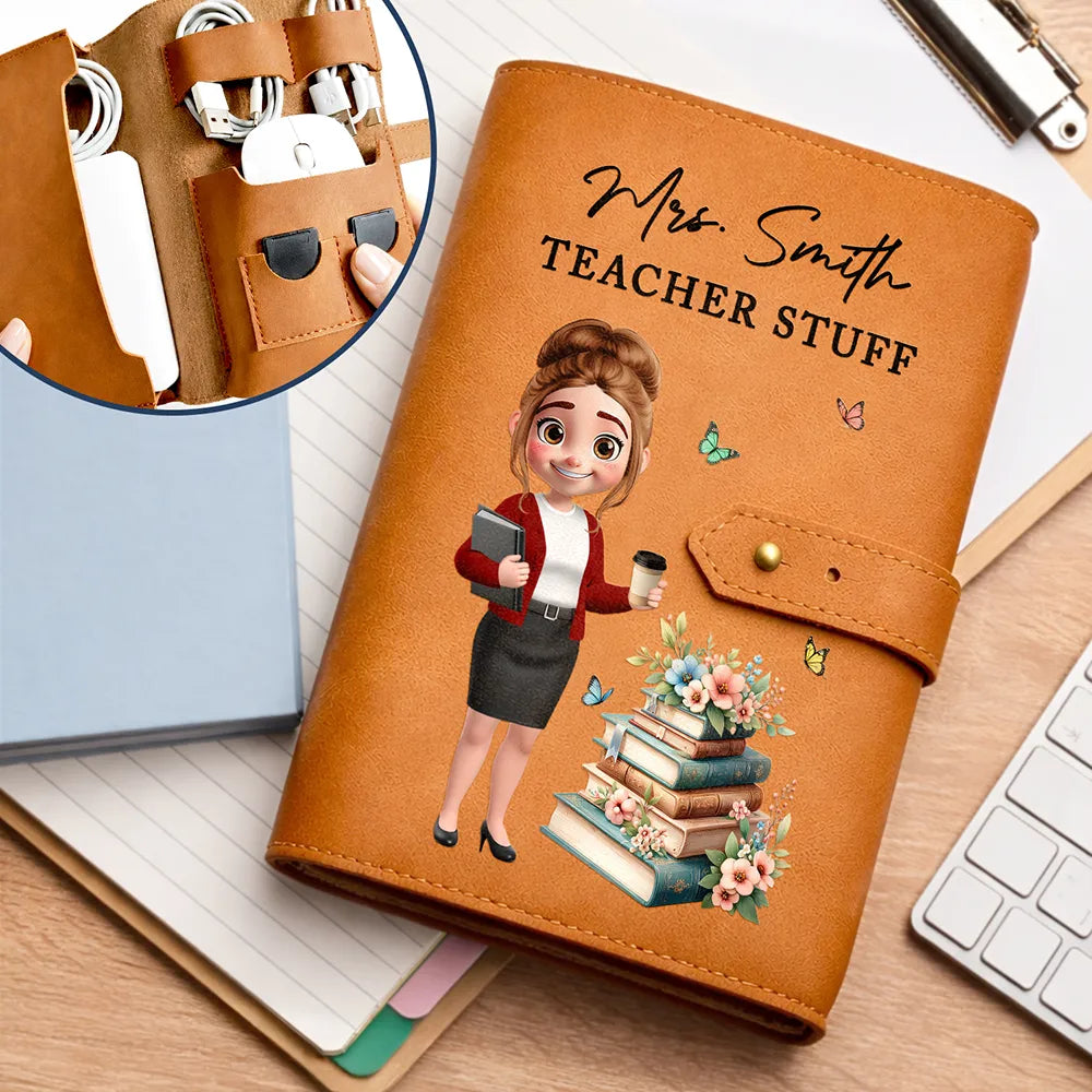 Teacher,Happy -Teacher Stuff - Personalized Leather Cable Bag