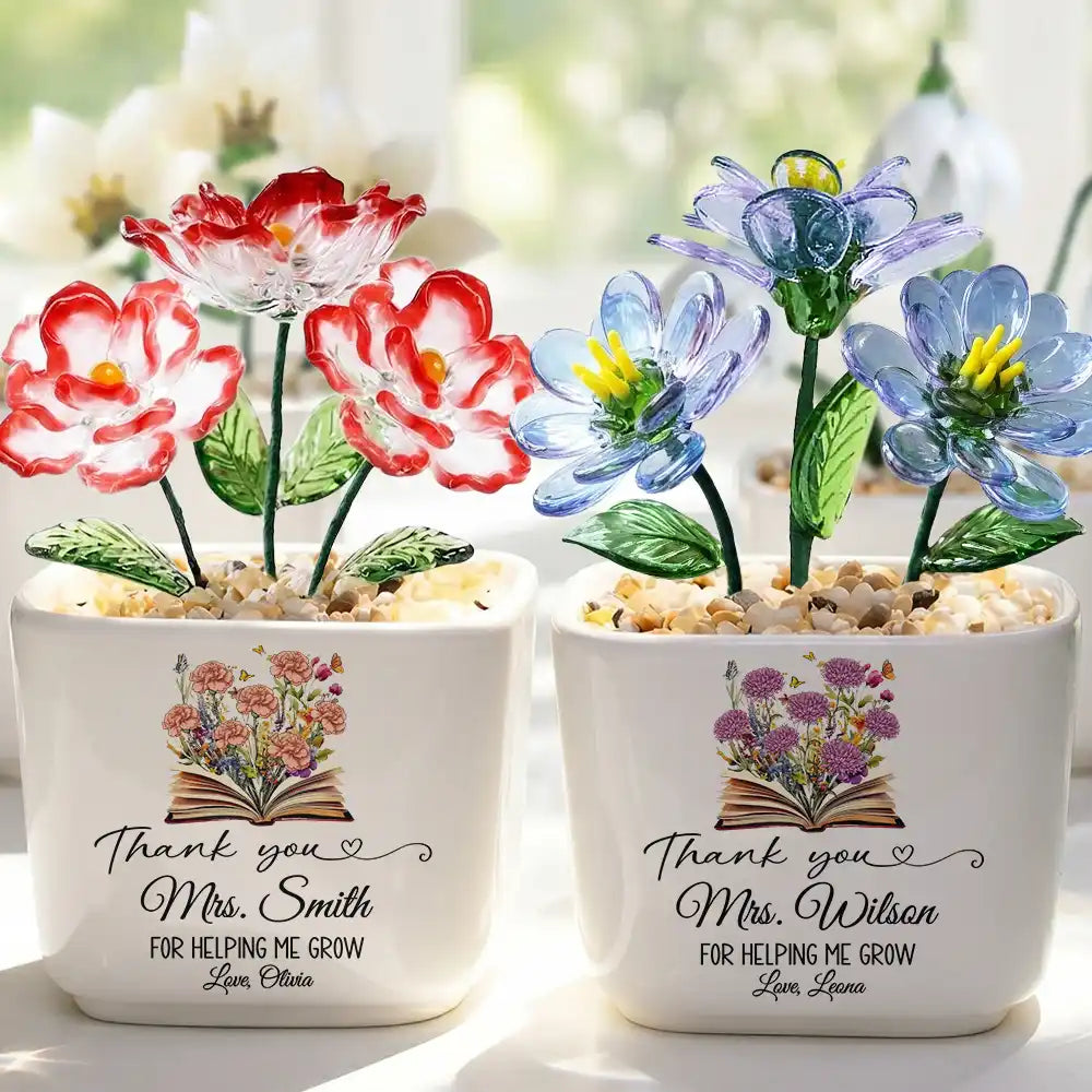 Back To School,Hunting,Teacher,Grateful,Icon - Teacher Thank You For Helping Me Grow - Personalized Glass Flower Plant Pot
