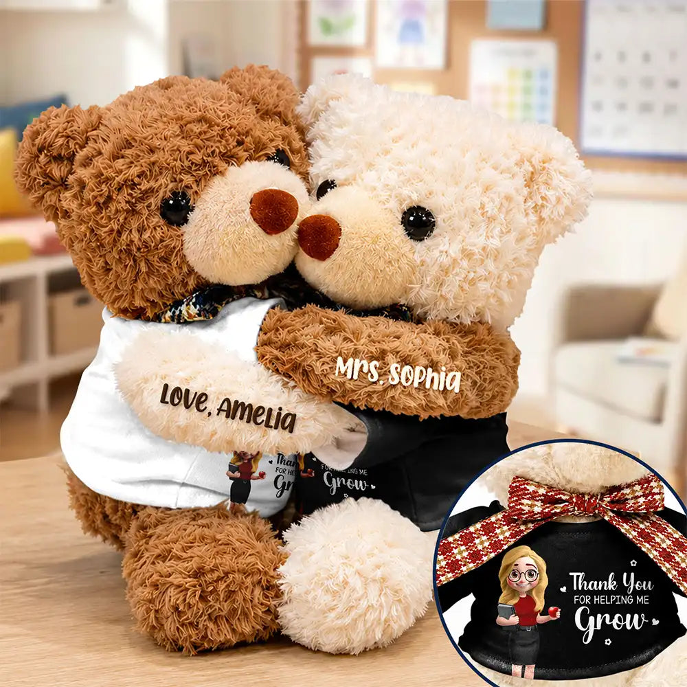 Grateful,Teacher,Back To School,Vector - Teacher Thank You For Helping Me Grow - Personalized Hugging Bear