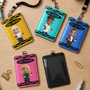 Teacher,Confident,Back To School,Vector - Teacher With Colorful Crayon - Personalized Badge Holder