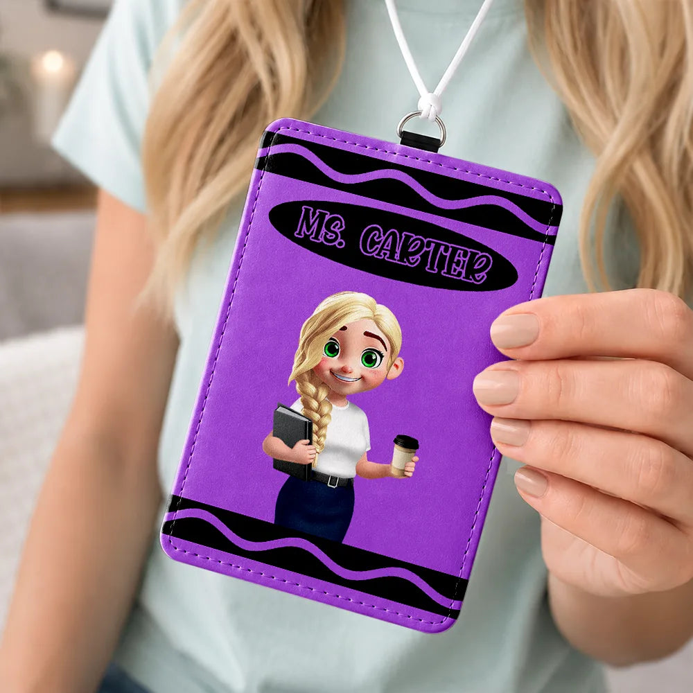 Teacher,Confident,Back To School,Vector - Teacher With Colorful Crayon - Personalized Badge Holder