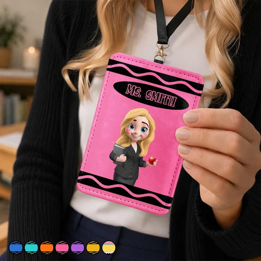 Teacher With Colorful Crayon - Personalized Badge Holder