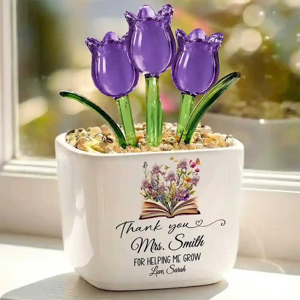 Teacher Thank You For Helping Me Grow - Personalized Glass Flower Plant Pot