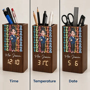 Grateful, Teacher, Back To School, Vector - Teaching Is A Heartfelt - Personalized Pen Holder With Clock
