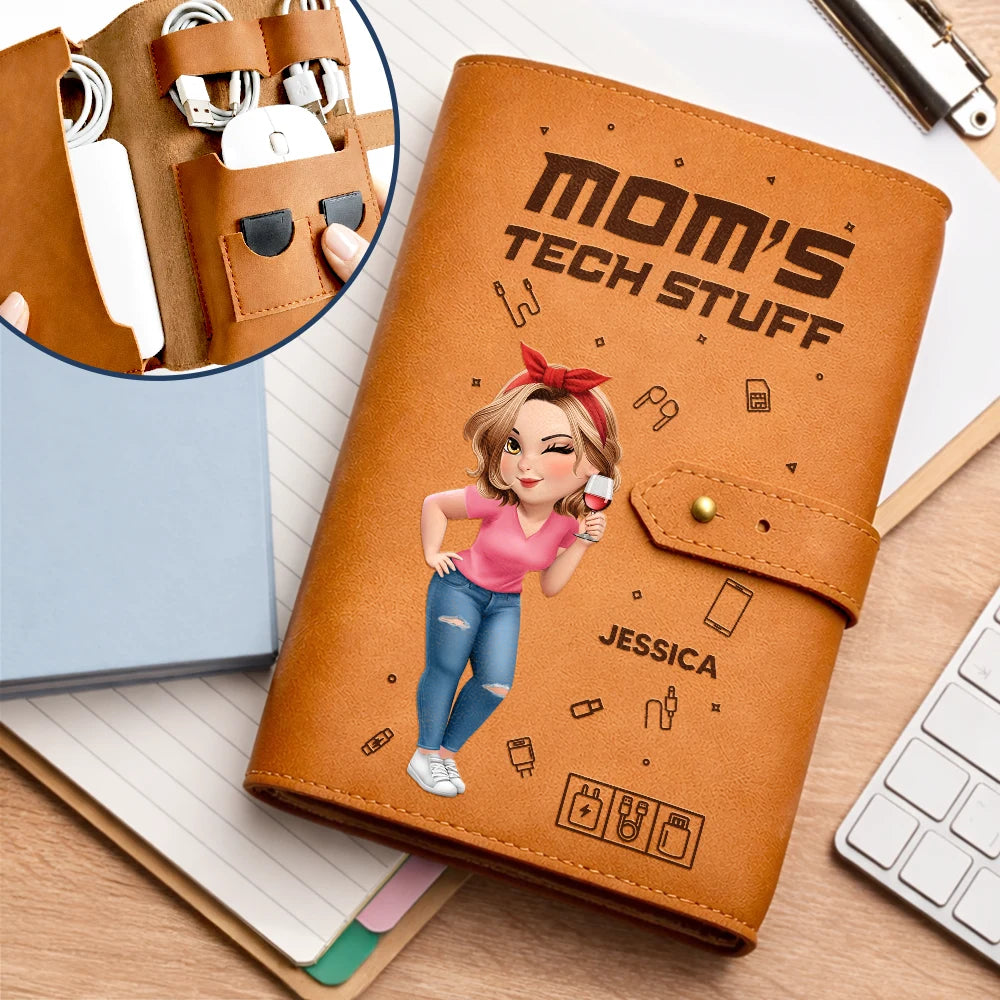Tech Stuff 3D Effect Man Woman - Personalized Leather Cable Bag