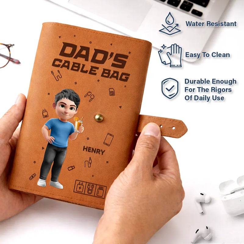 Gift For Yourself,Gift For Women,Gift For Men,Happy - Tech Stuff 3D Effect Man Woman - Personalized Leather Cable Bag