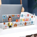 Teacher,Gift For Women,Happy,Back To School - Text Pattern Groovy Retro Teacher Name - Personalized Desk Name Plate