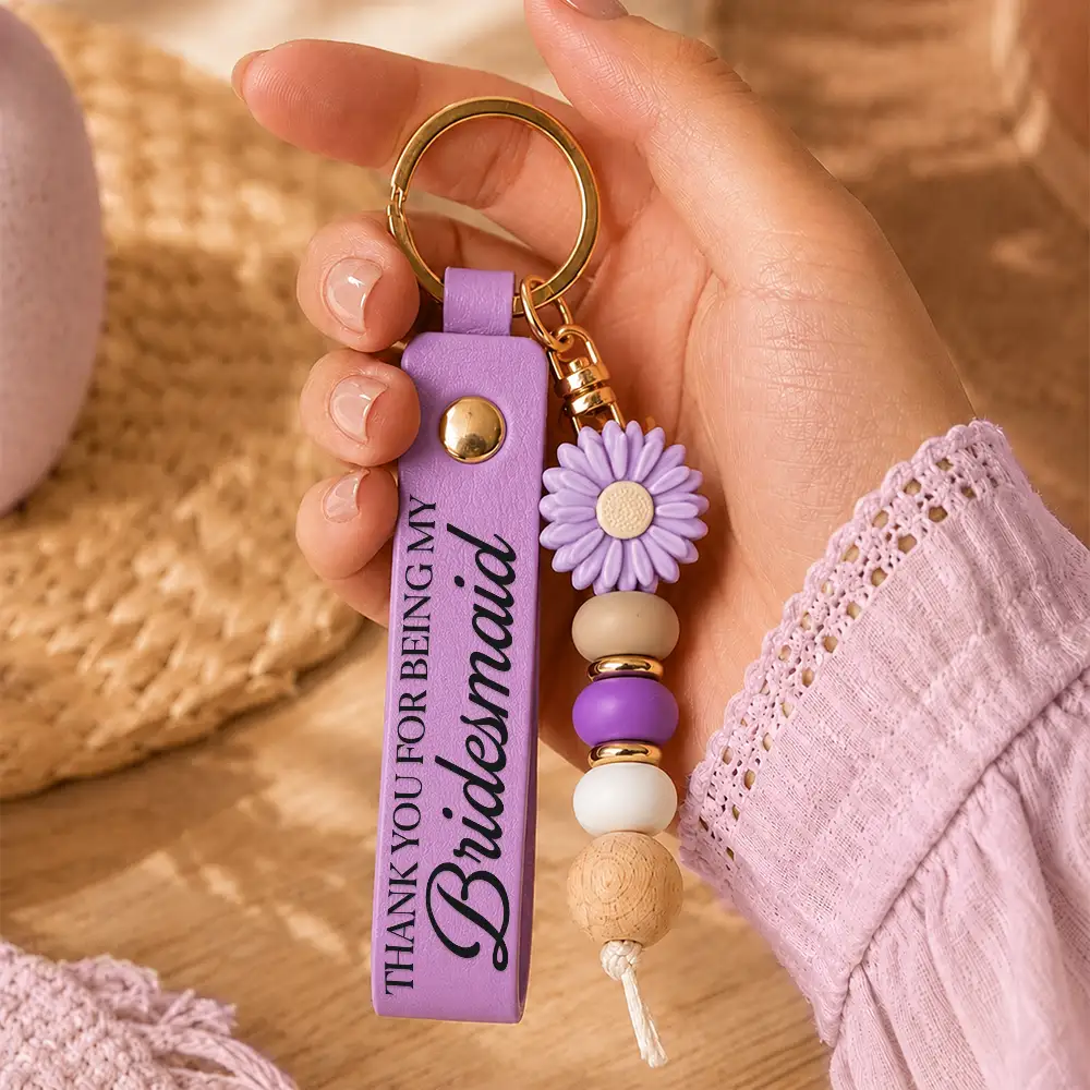 Sentimental, Wedding, Icon - Thank You For Being My Bridesmaid - Personalized Leather Beaded Keychain