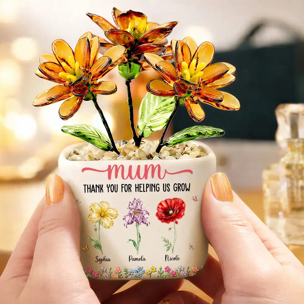 Gift For Mother,Gift For Grandma,Love,Top Market,Icon - Thank You For Helping Us Grow - Personalized Glass Flower Plant Pot