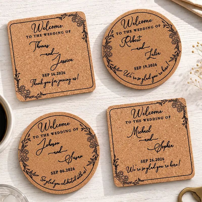 Grateful, Gift For Couples, Wedding, Custom Text - Thank You For Joining Us Couple Wedding - Personalized Cork Coaster