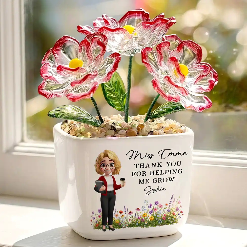 Back To School,Teacher,Grateful,Vector - Thank You Teacher For Helping Me Grow - Personalized Glass Flower Plant Pot