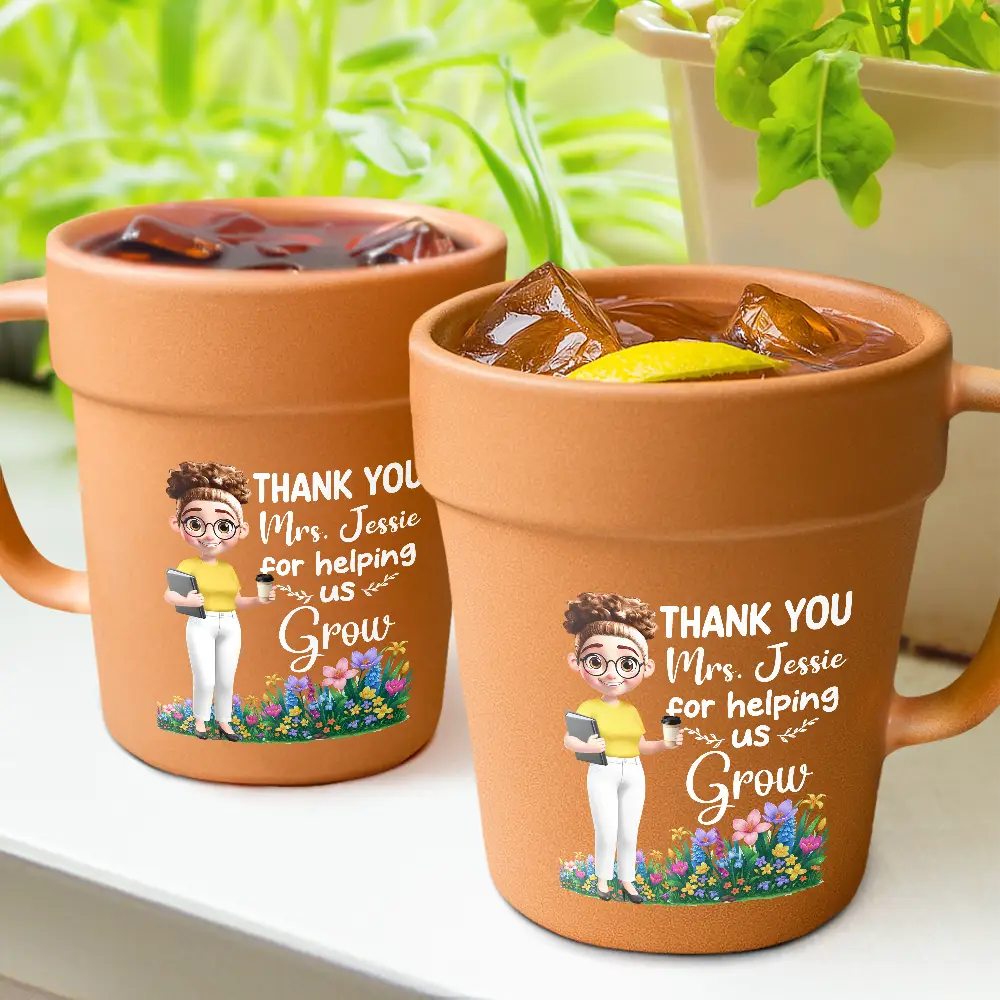 Teacher, Happy - Thank You Teacher For Helping Me Grow - Personalized Plant Pot Ceramic Mug