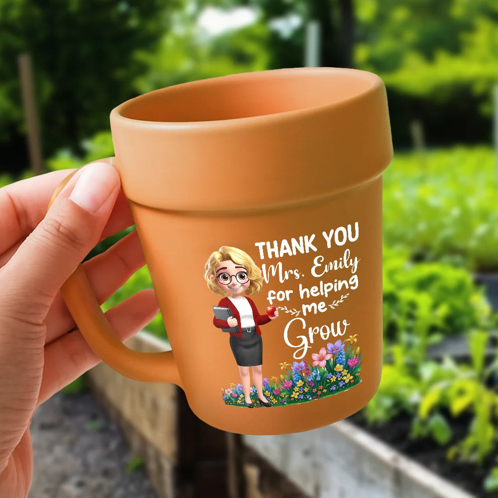 Teacher, Happy - Thank You Teacher For Helping Me Grow - Personalized Plant Pot Ceramic Mug