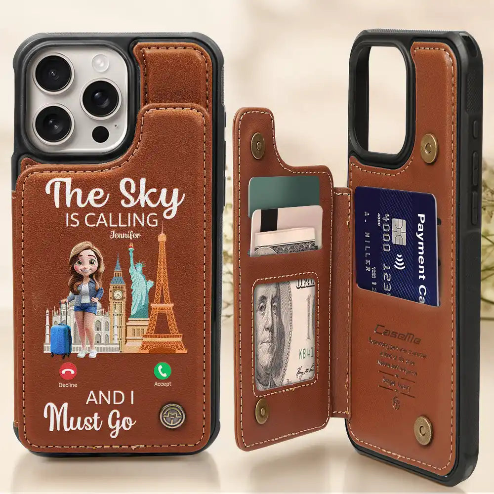 The Sky Is Calling And I Must Go - Personalized Leather Flip Wallet Phone Case