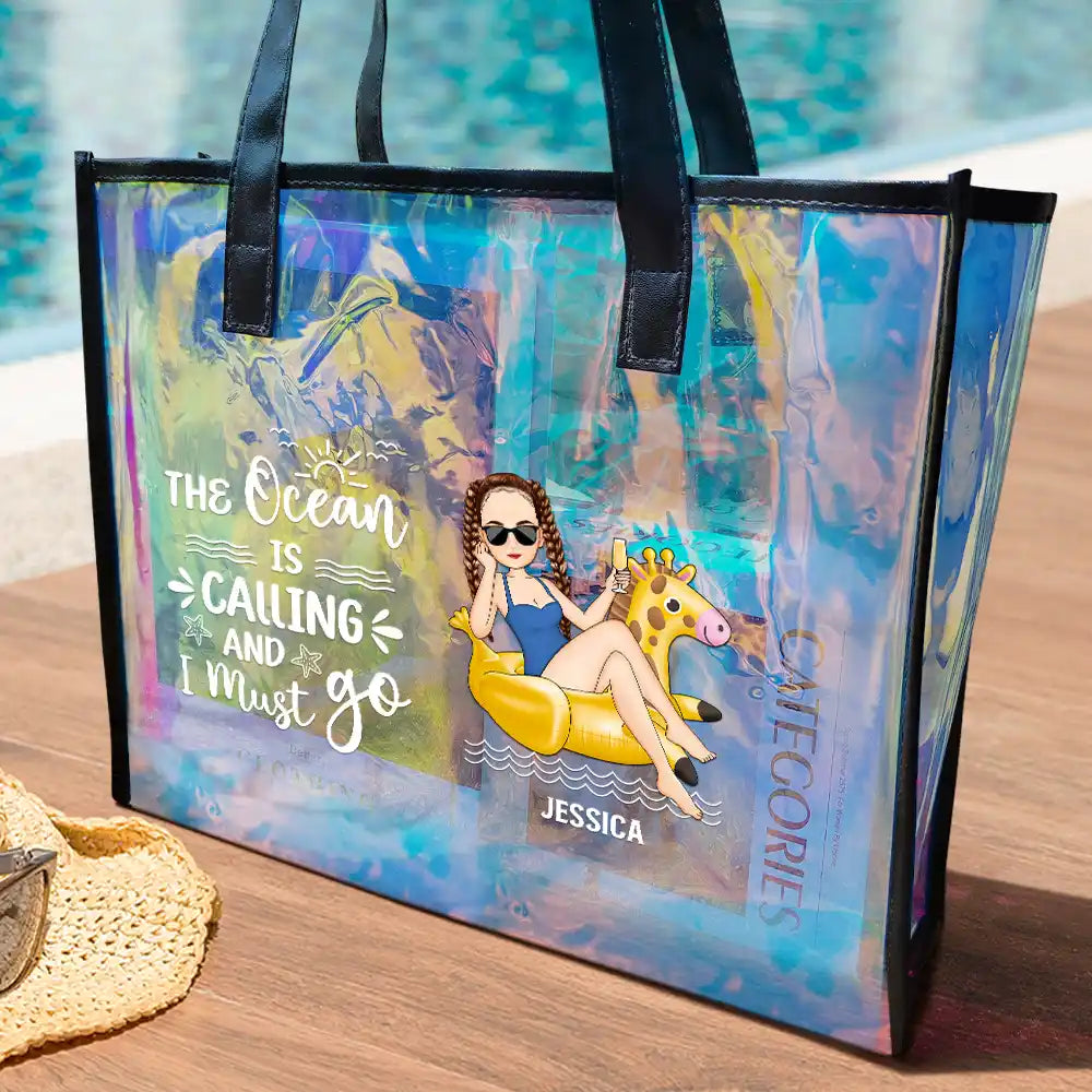 Gift For Yourself, Gift For Women, Beach, Summer, Travel, Happy - The Beach Is Calling And I Must Go - Personalized Holographic Tote