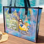 Gift For Yourself, Gift For Women, Beach, Summer, Travel, Happy - The Beach Is Calling And I Must Go - Personalized Holographic Tote