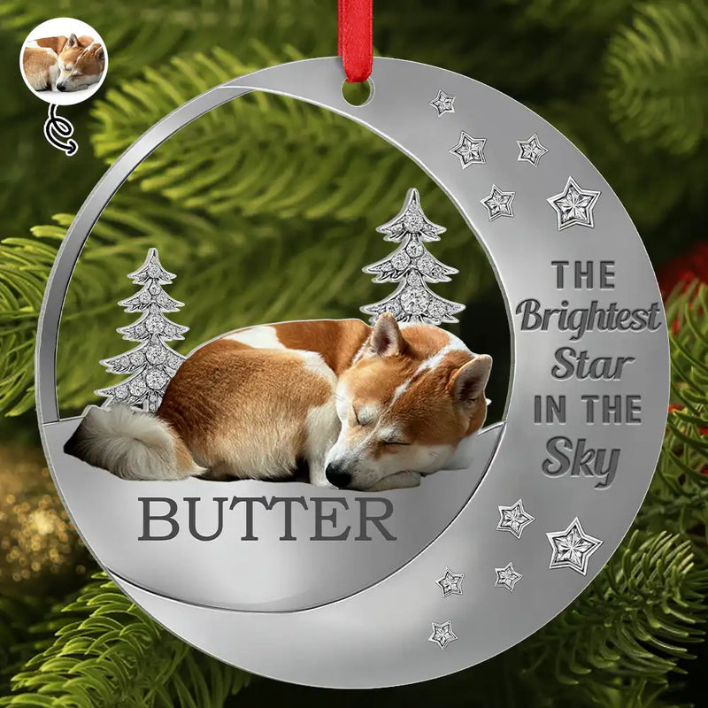 Dog Lovers,Pet Lovers,Sad,Memorial - Custom Photo The Brightest Star In The Sky - Personalized Metal Ornament