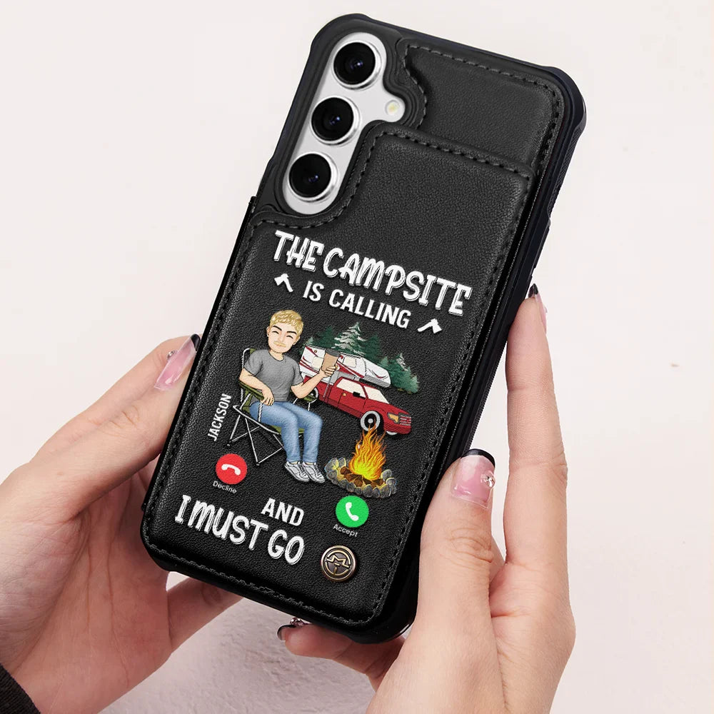 Gift For Yourself,Gift For Women,Gift For Men,Camping,Campsite,Happy - The Campsite Is Calling - Personalized Leather Flip Wallet Phone Case