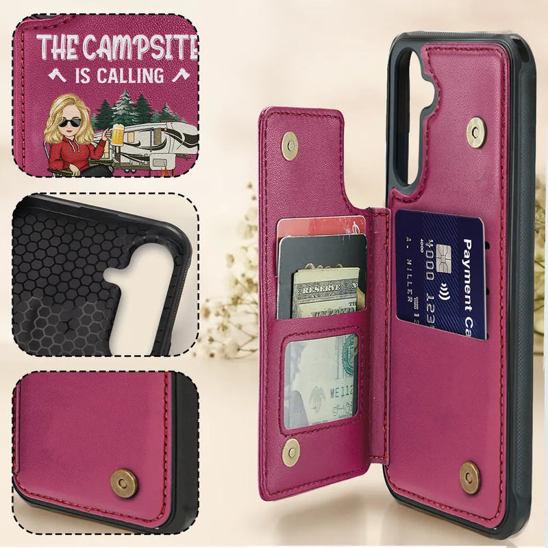 Gift For Yourself,Gift For Women,Gift For Men,Camping,Campsite,Happy - The Campsite Is Calling - Personalized Leather Flip Wallet Phone Case