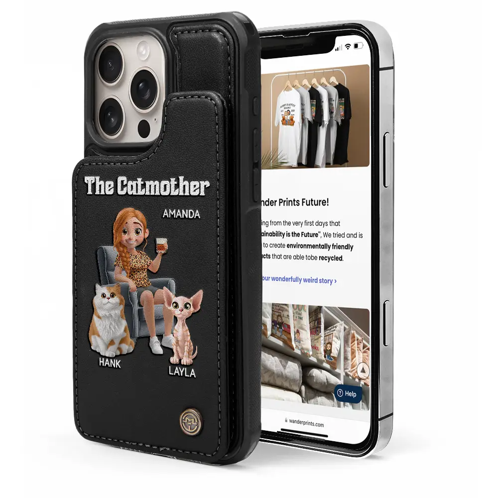 Cat Mom,Cat Lovers,Pet Lovers,Funny - The Cat Mother 3d Effect - Personalized Leather Flip Wallet Phone Case
