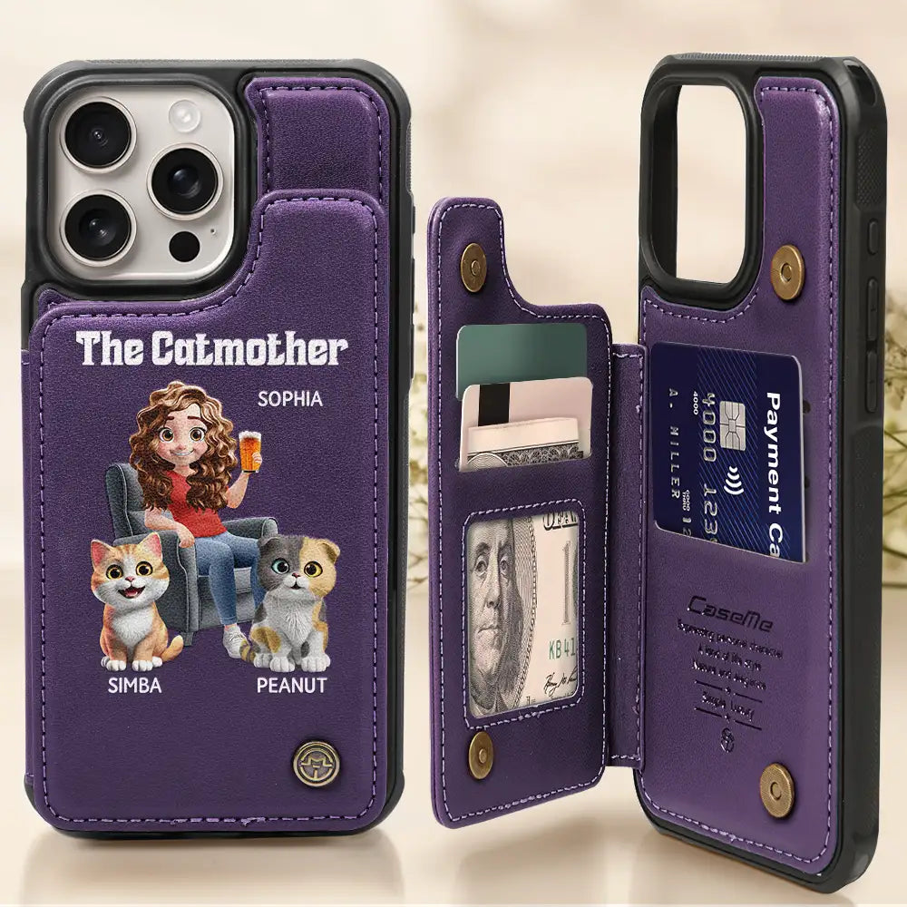 The Cat Mother 3d Effect - Personalized Leather Flip Wallet Phone Case