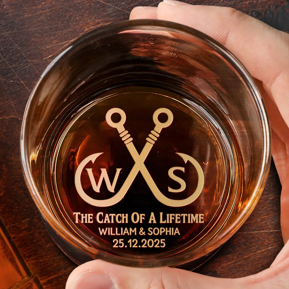 The Catch Of A Lifetime Couple Monogram - Personalized Engraved Whiskey Glass