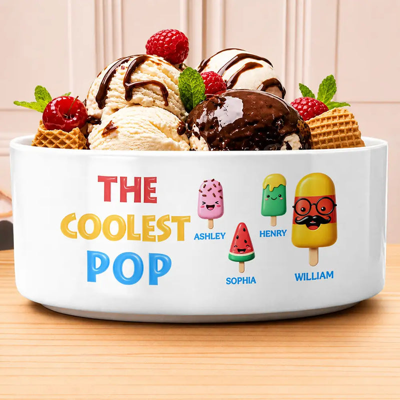 Gift For Grandpa,Gift For Father,Non-Eng,Icon,Proud - The Coolest Pop Funny Cartoon 3D Effect Ice Cream - Personalized Serving Bowl
