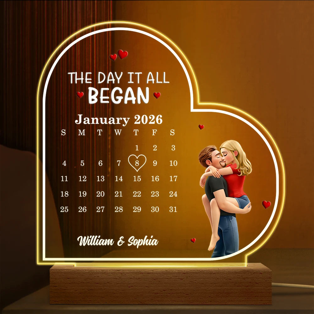 The Day It All Began - Personalized 3D Led Light Wooden Base