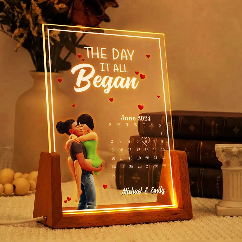 Gift For Couples,Gift For Husband,Gift For Wife,Gift For Girlfriend,LGBT,Love - The Day It All Began With Couple Names - Personalized Night Light